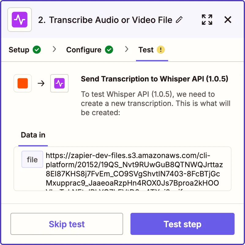 Test transcribe step