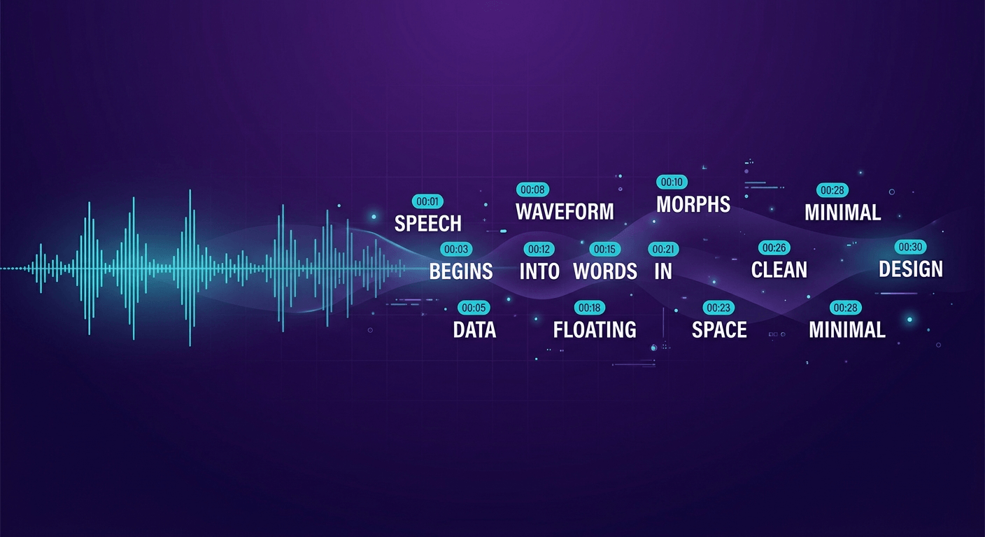 Audio waveform transforming into timestamped words