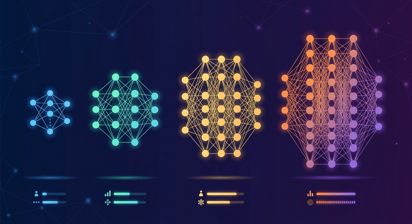 Neural network models of different sizes compared side by side